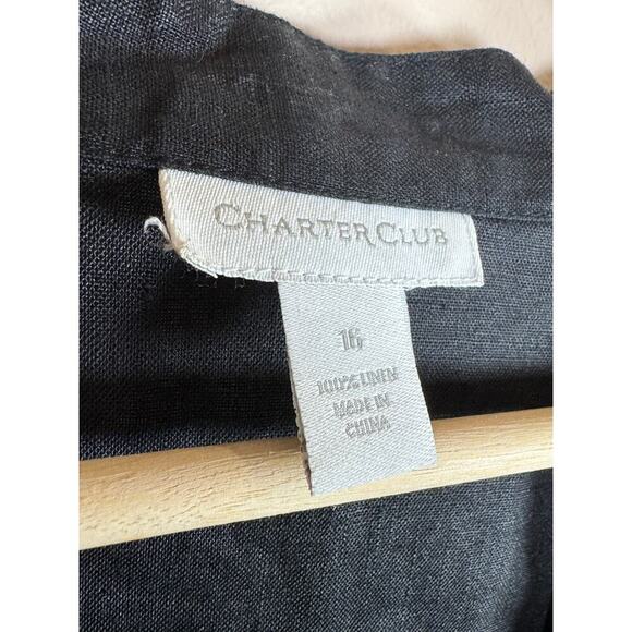 Charter Club Womens plus size 100% linen Button Down Black Embroidered Size 16 - Picture 7 of 7